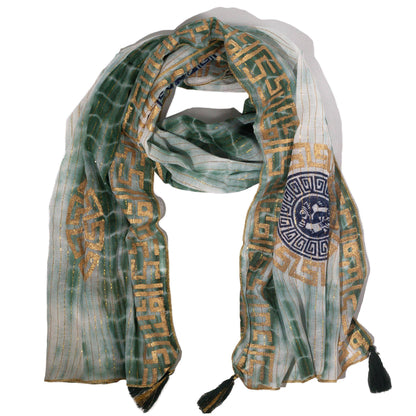Nomad Sari Summer Marbella Print Scarf - Green with Gold  (180x50cm)