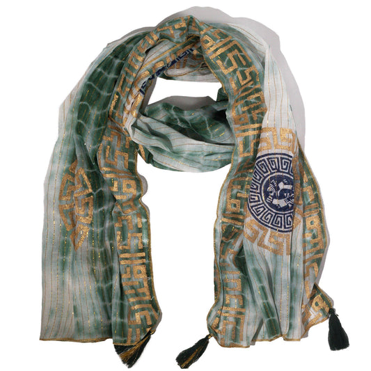 Nomad Sari Summer Marbella Print Scarf - Green with Gold  (180x50cm)