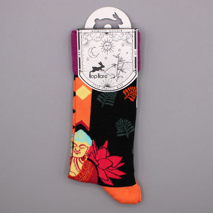Hop Hare Bamboo Socks S/M - Pink Buddha & Lotus 