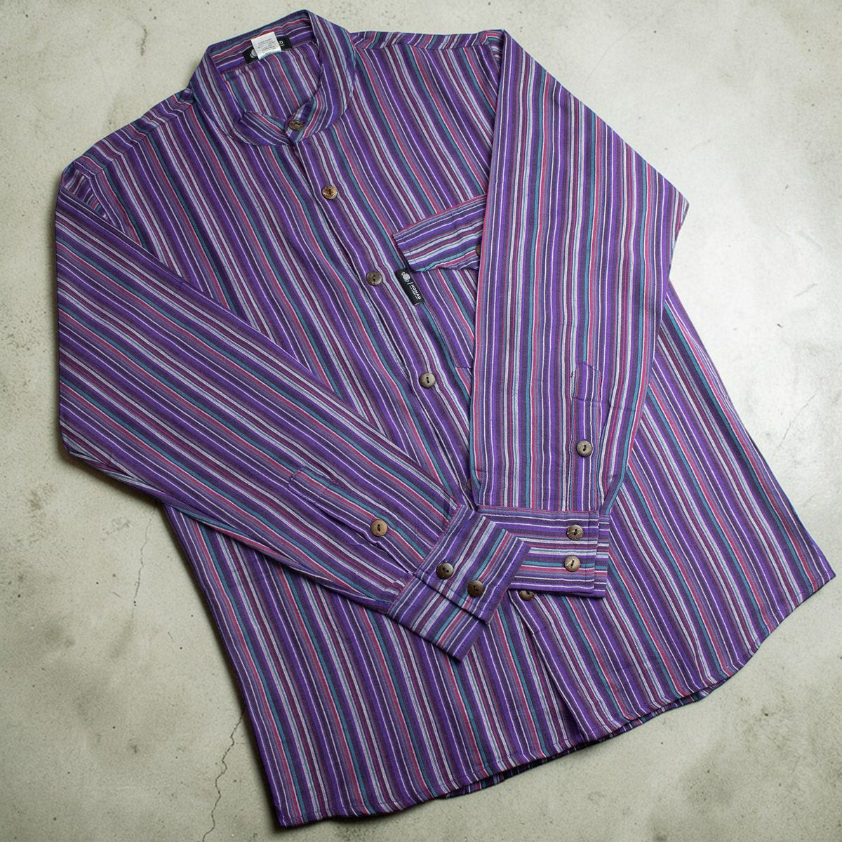 Nomad Sari Grandad Shirt - Black Purple - Medium