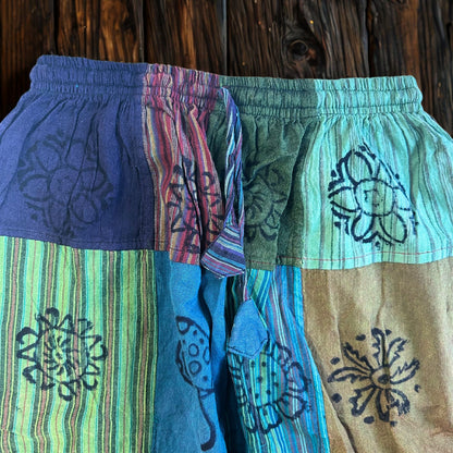 Nomad Sari - Mushroom Pants - Block Print Designs -Green Tones S/M