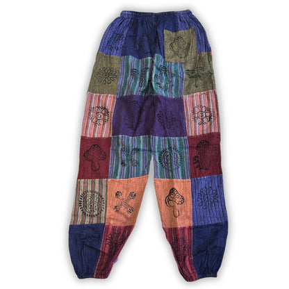 Nomad Sari - Mushroom Pants - Block Print Designs - Purple Tones L/XL