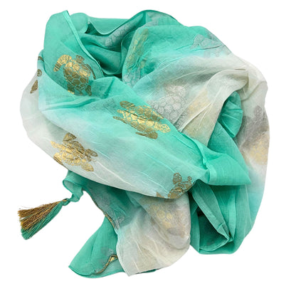 Nomad Sari Pareo – White & Turquoise with Gold Turtle Print