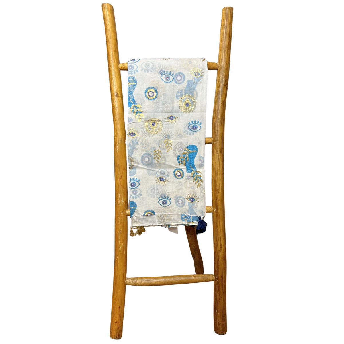 Nomad Sari Pareo – White, Blue & Gold Evil Eye Print