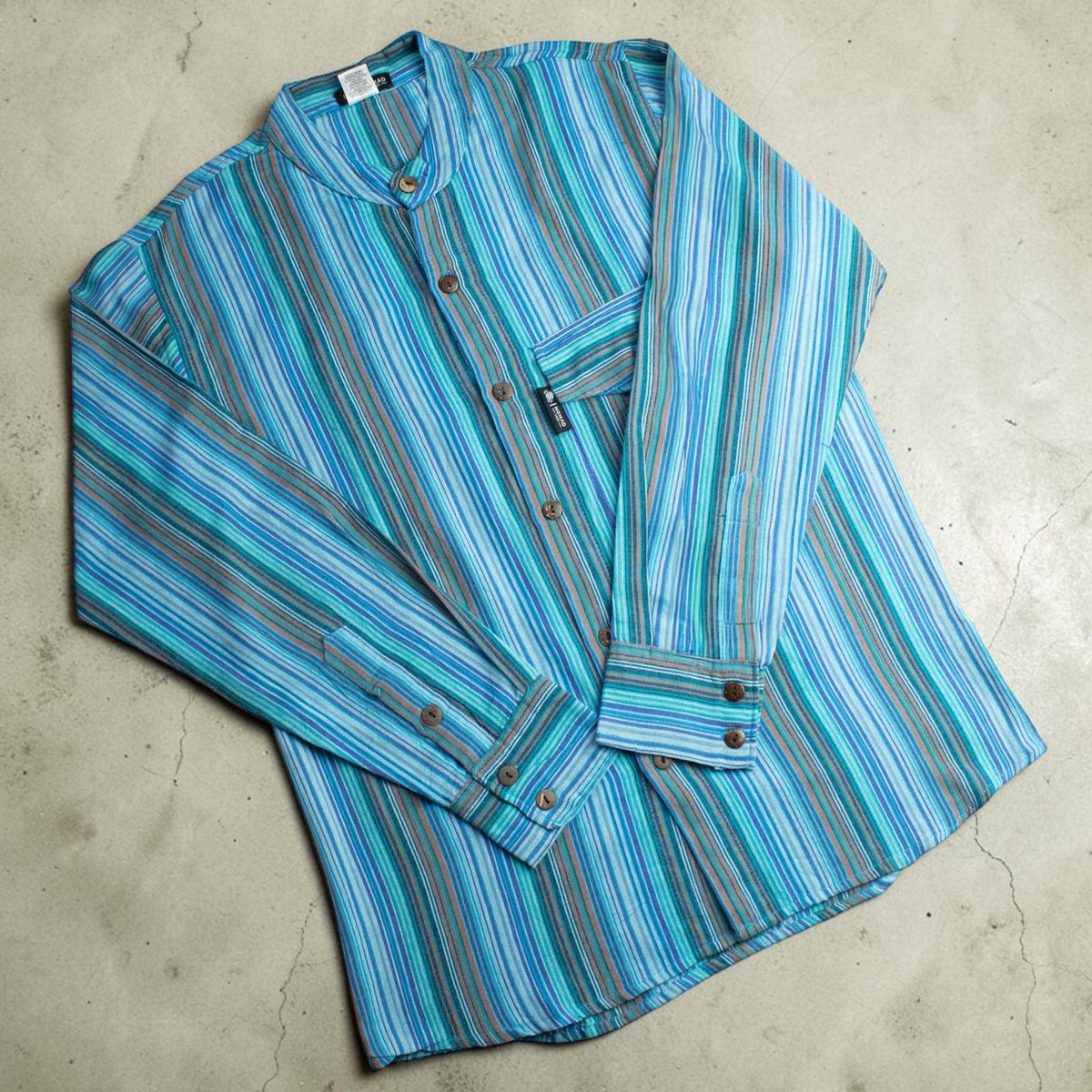 Nomad Sari Grandad Shirt - Turquoise - Medium